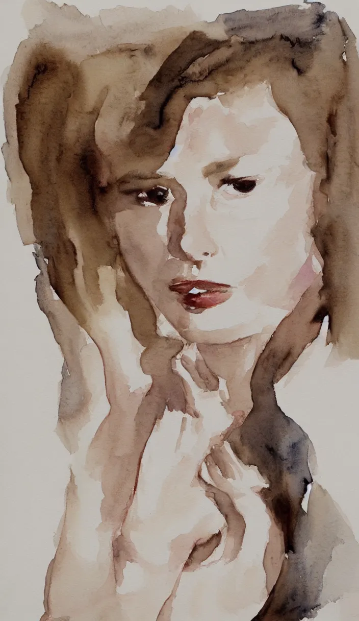 Image similar to a beautiful watercolor painting of doutzen kroes by marlene dumas