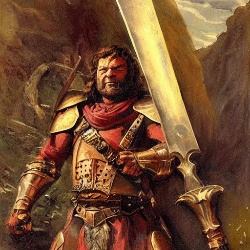 Prompt: portrait of john goodman wearing armor and holding sword by frank fazetta, fantasy, barbarian