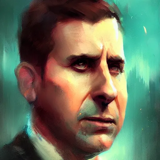 Image similar to portrait of Michael Scott, art by greg rutkowski, matte painting, trending on artstation