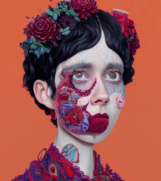 Image similar to beautiful girl, short black curly hair, round face : : by martine johanna and simon stalenhag and chie yoshii and casey weldon and guillermo del toro : : ornate, dynamic, particulate, rich colors, intricate, elegant, highly detailed, centered, artstation, smooth, sharp focus, octane render, 3 d