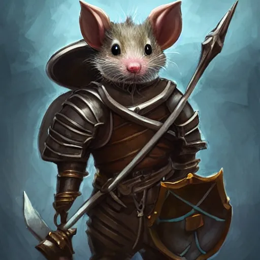 Image similar to cute little anthropomorphic Rat wearing Knight armor, ultra wide lens shot , tiny, small, short, cute and adorable, pretty, beautiful, DnD character art portrait, matte fantasy painting, DeviantArt Artstation, by Jason Felix by Steve Argyle by Tyler Jacobson by Peter Mohrbacher, cinematic lighting