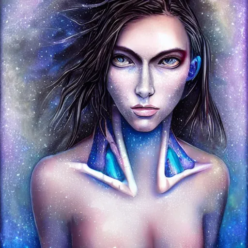 Prompt: a beautiful aquatic humanoid, gorgeous person with gills on their neck and fin - like ears, fish gills on neck, large eyed glamor woman, digital painting