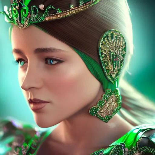 Image similar to wonderful princess of emerald with fair skin, ornate 8 k gorgeous intricate detailed, accent lighting, dramatic light, octane render