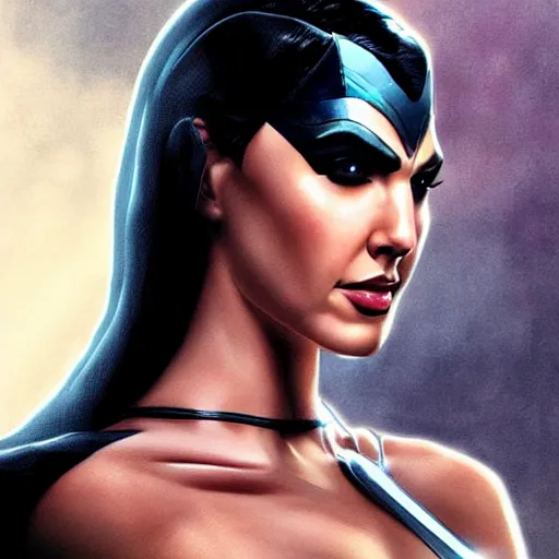 Prompt: an potrait of gal gadot cast of the zatana, photorealistic, high detail, full body shot.