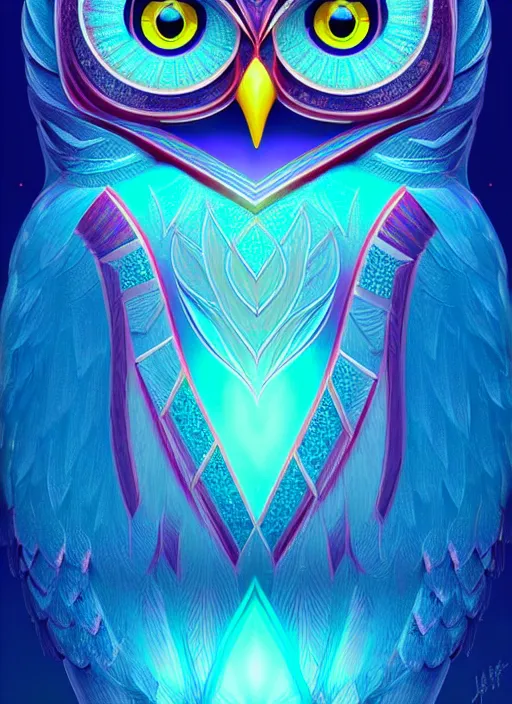 Image similar to symmetry!! product render poster vivid colors divine proportion owl, ice and snow, glowing fog intricate, elegant, highly detailed, digital painting, artstation, concept art, smooth, sharp focus, illustration,