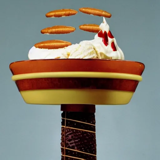 Image similar to an ice cream sundae designed by frank lloyd wright