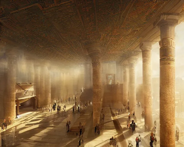 Image similar to a mall in the style of ancient egypt, art by greg rutkowski and artgerma, stunning concept art, interior design architecture