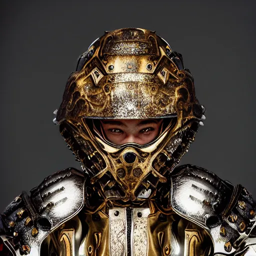 Image similar to a portrait of a beautiful young male wearing an alexander mcqueen armor made of plasma , photographed by andrew thomas huang, artistic