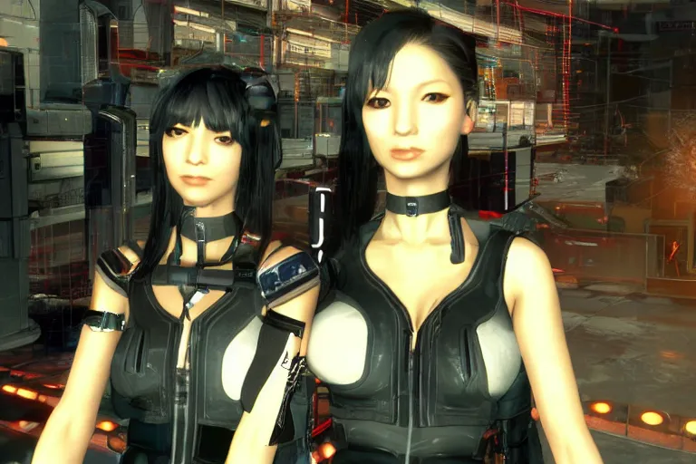 Image similar to Mariya Takeuchi NPC in a cyberpunk FPS game from 2003