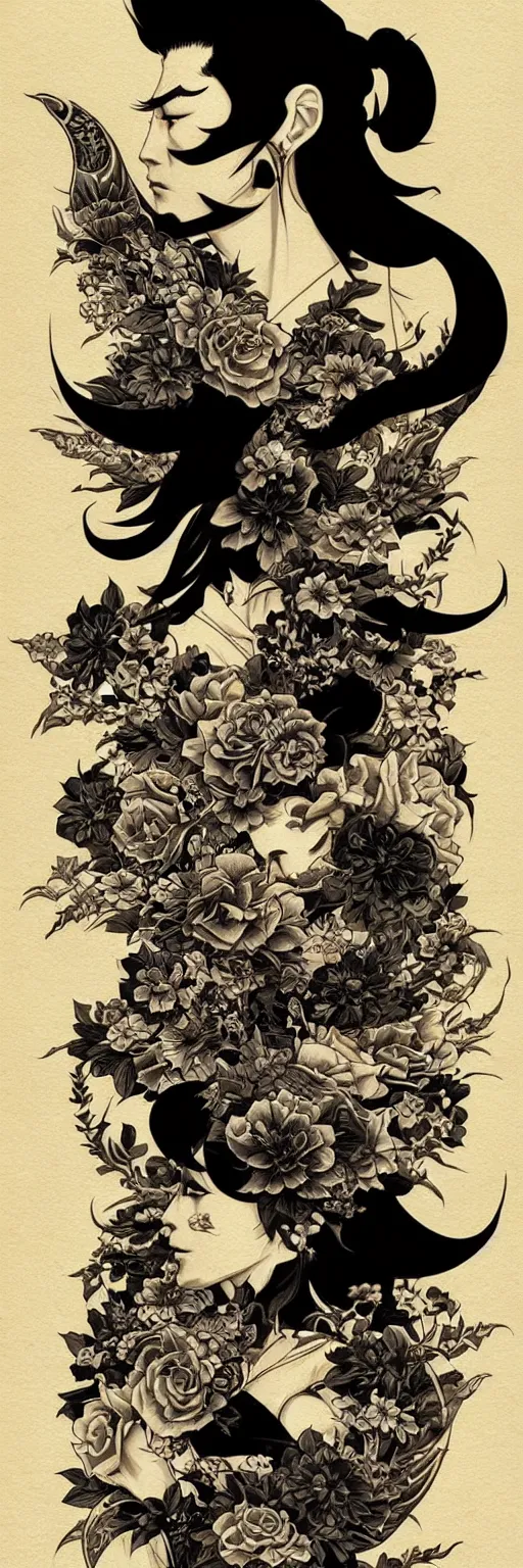 Prompt: silhouette of Yakuza style tattoosillustration, intricate, elegant, highly detailed, digital art, ffffound, art by JC Leyendecker and sachin teng