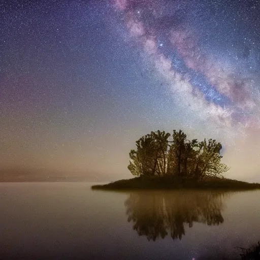 Prompt: Beautiful, haunting, detailed landscape, night time with milky way visible in the background