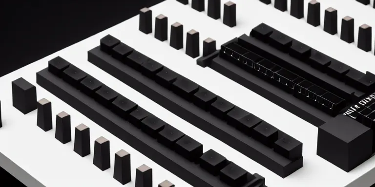 Prompt: dezeen showroom , minimalissimo, archdaily, actual source, teenage engineering moad, mother of all decks, product design concept, top down view of wires moog melotron synthesizer 3d model made by jony ives, issey miyake, dieter rams, 8k, high detailed photo