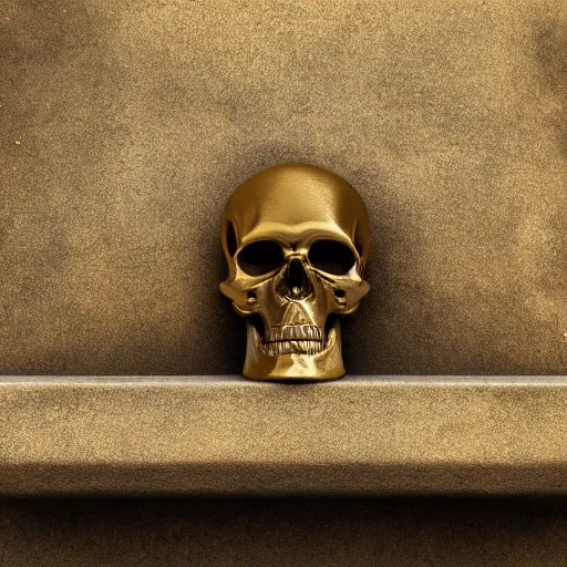 Image similar to medium shot of a skull made of solid gold sits on an abandoned gravestone, beautiful detailed intricate insanely detailed octane render, 8k artistic photography, photorealistic, unreal engine