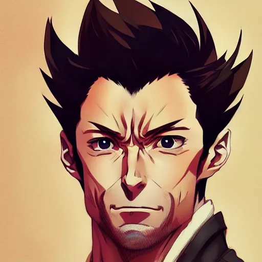 Image similar to anime portrait of Hugh Jackman as an anime man by Stanley Artgerm Lau, WLOP, Rossdraws, James Jean, Andrei Riabovitchev, Marc Simonetti, and Sakimichan, trending on artstation