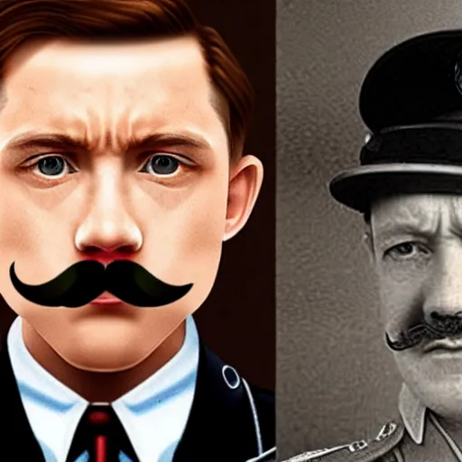 Image similar to tom holland as adolf hitler with short rectangular mustache