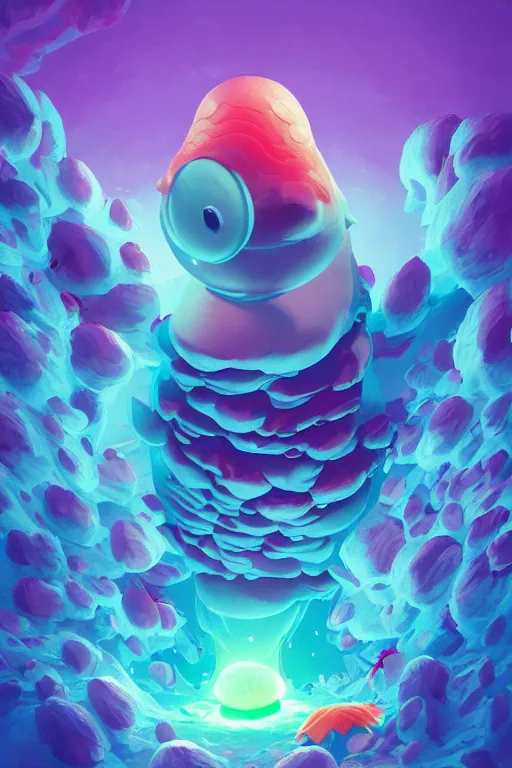 Image similar to smurf ghost creature animal sushi cristal very big eye roots cactus elemental flush of force nature micro world fluo fishscale, behance hd by jesper ejsing, by rhads, makoto shinkai and lois van baarle, ilya kuvshinov, rossdraws radiating a glowing aura global illumination ray tracing hdr