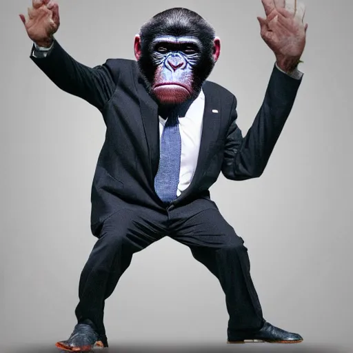 Prompt: the head of joe biden photoshopped onto a gorrilla's body, full - body shot