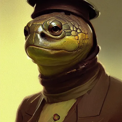Prompt: an anthropomorphic turtle wearing a turtleneck, digital art, by greg rutkowski, craig mullins, alphonse mucha