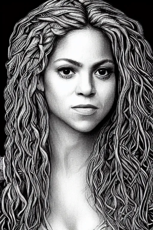 Image similar to a portrait of shakira in the style of leonardo da vinci drawing