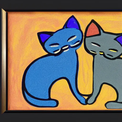 Prompt: abstract expressionist detailed matte illustration of two intertwined cats in the style of Kandinksy