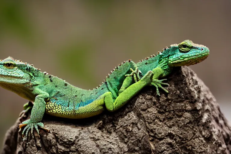 Image similar to photo of two lizards having an intense argument, comedy, depth of field