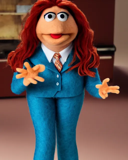 Prompt: meredith palmer as a muppet. highly detailed felt. hyper real photo. 4 k.