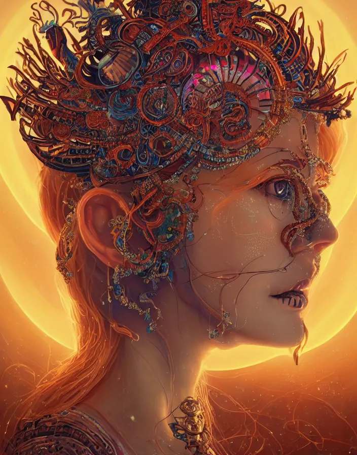 Prompt: geautiful goddess princess close-up portrait tribal slavic russian princess skull, ancient high tech, jellyfish phoenix dragon, butterfly squid, burning halo, intricate artwork by Tooth Wu and wlop and beeple, greg rutkowski, very coherent symmetrical artwork, cinematic, hyper realism, high detail, octane render, unreal engine, 8k, Vibrant colors, Smooth gradients, High contrast, depth of field, aperture f1.2