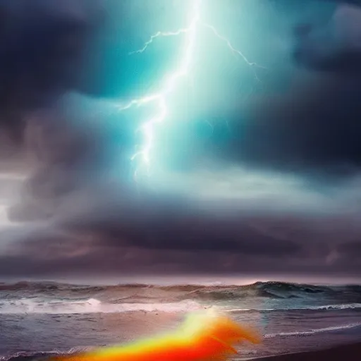 Prompt: 🌪⚡✨☄🌈⛈🌊, realistic 8 k professional photography, midday lighting, defiant, octane, volumetric lighting, 7 0 mm,