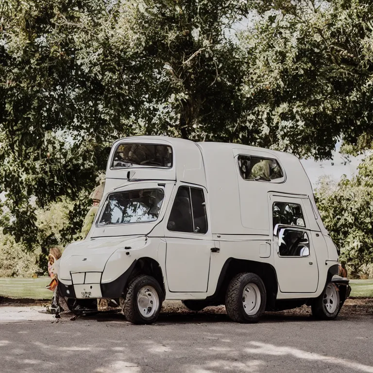 Prompt: a peel p 5 0 mixed with a 2 0 0 0 ford excursion, professional photography