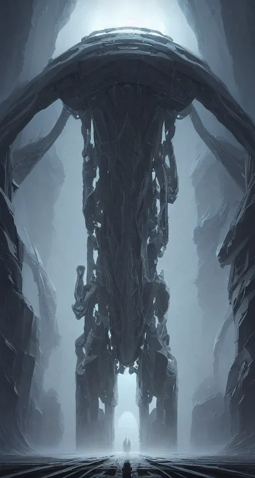 Image similar to professional concept art of a symmetrical! abstract fractal ominous floating robotic terrifying giant thing in a dark room by artgerm and greg rutkowski ( thin white border ). an intricate, elegant, highly detailed digital painting, concept art, smooth, sharp centred focus, illustration, in the style of cam sykes, wayne barlowe, igor kieryluk.