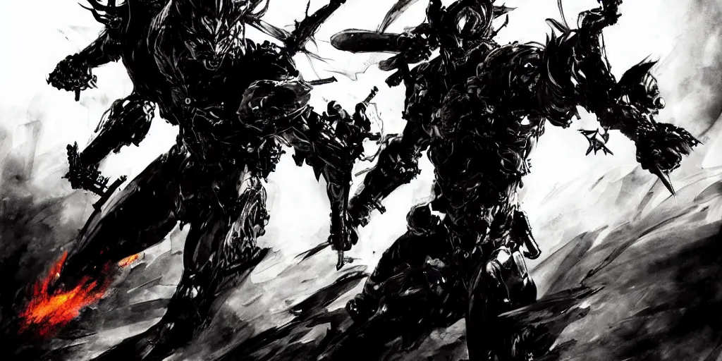 Prompt: fantasy battlefield and the fire tornado. in style of yoji shinkawa and hyung - tae kim, trending on artstation, dark fantasy, great composition, concept art, highly detailed, dynamic pose, vibrant colours.