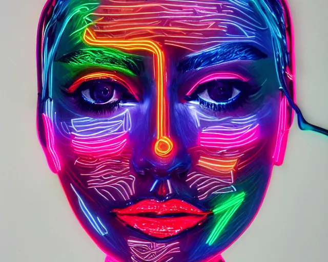 Image similar to neon sculpture of margot robbie, hyper detailed, award winning