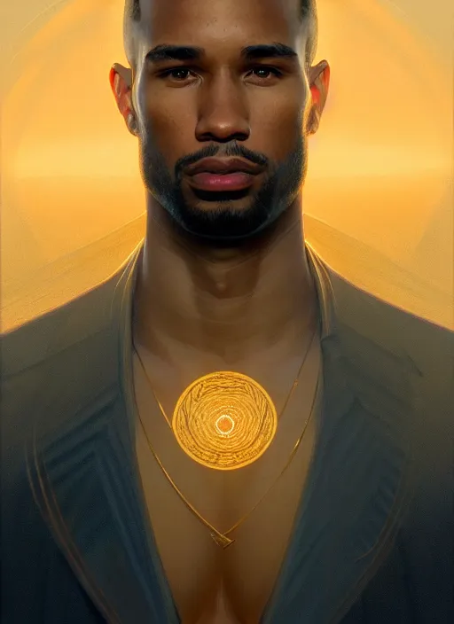 Image similar to symmetry!! portrait of terrence boyd, golden hour, intricate, elegant, highly detailed, digital painting, artstation, concept art, smooth, sharp focus, illustration, art by artgerm and greg rutkowski and alphonse mucha