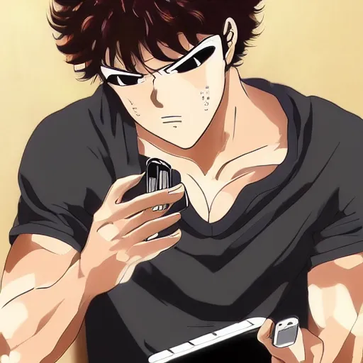 Image similar to baki hanma using smartphone