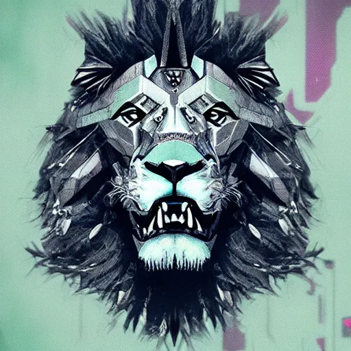 Image similar to lion with crown, cyberpunk