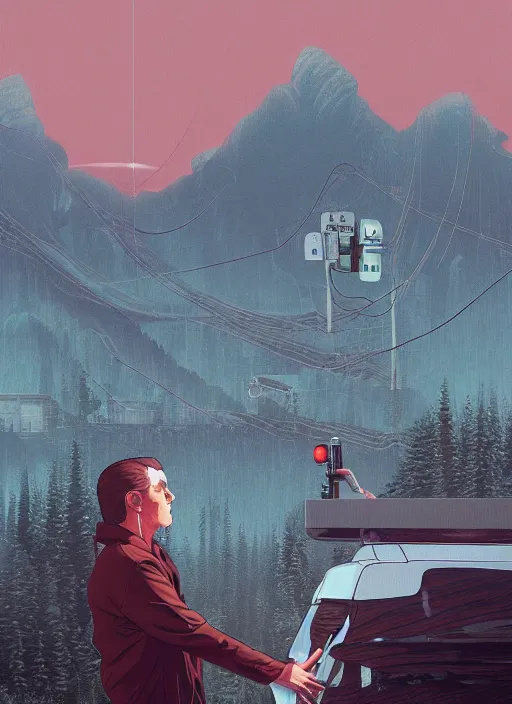 Prompt: Twin Peaks poster artwork by Michael Whelan and Tomer Hanuka, Karol Bak, Rendering of a CCTV cam for the unlucky, from scene from Twin Peaks, clean, full of details, by Makoto Shinkai and thomas kinkade, Matte painting, trending on artstation and unreal engine