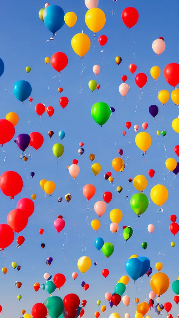 Image similar to photo of a lot of birthday balloons floating above a beautiful maritime port. sharp focus, highly - detailed, award - winning