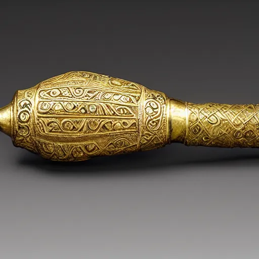 Image similar to anglo - saxon treasure, golden duck, inlaid silver, torchlight