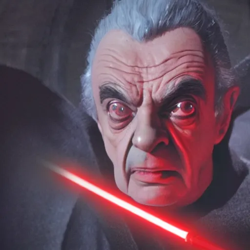 Prompt: mr. bean as darth sidious in star wars, film still, cinematic lighting, detailed