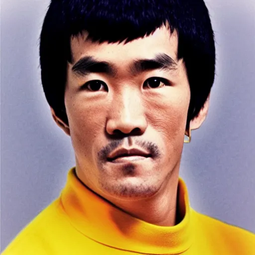 Image similar to a portrait picture of a 60 year old Bruce Lee,