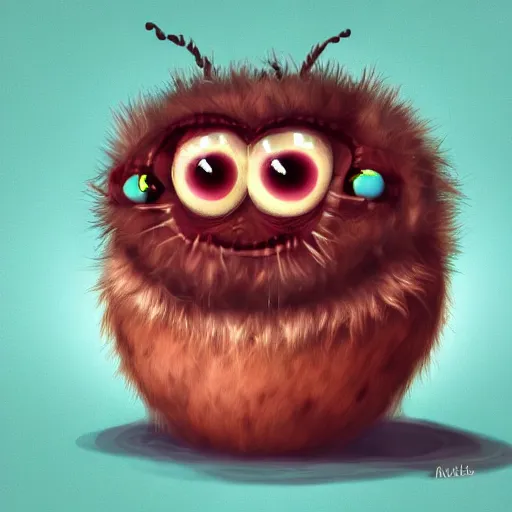 Image similar to cute small pastele fluffy spider with huge eyes inside the bottle, digital illustration, cartoon creature, smiling, vivid color, soft light, nice, cute, beautiful, masterpiece, tranding on artstation, very detailed