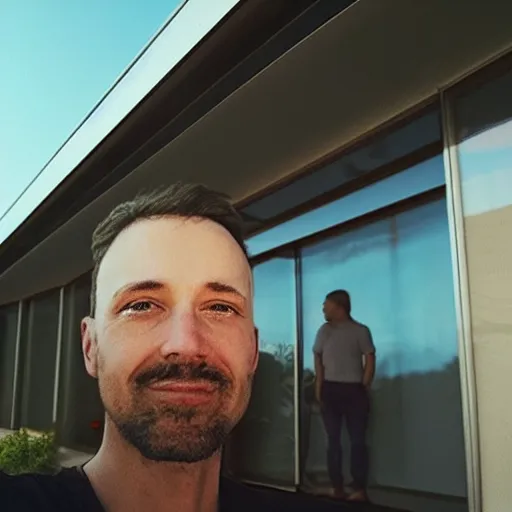 Image similar to a man selfie futuristic house on mars