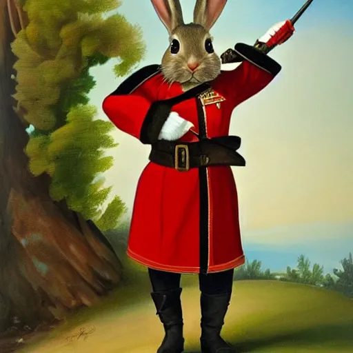 Image similar to a painting of a rabbit dressed as a Russian Imperial Soldier