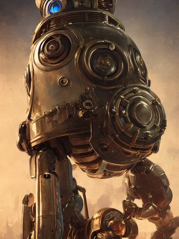 Image similar to portrait of a metallic robot from bioshock infinite, art by ryo shiotani and greg rutkowski, intricate, beautiful, cute, cinematic lighting, vintage art by serge ivanoff, high resolution, very detailed