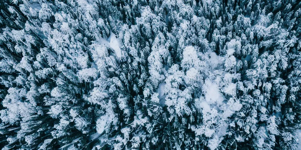 Prompt: aerial shot of a snow storm on a tropical forest