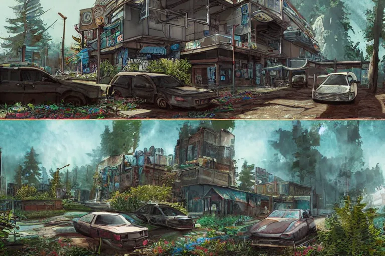 Prompt: detailed concept art in the style of last of us of west edmonton mall