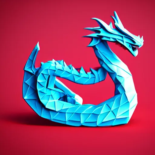 Image similar to dragon figurine logo vector art, origami, low poly, 3d render, up close, intricate details, folds, 8k