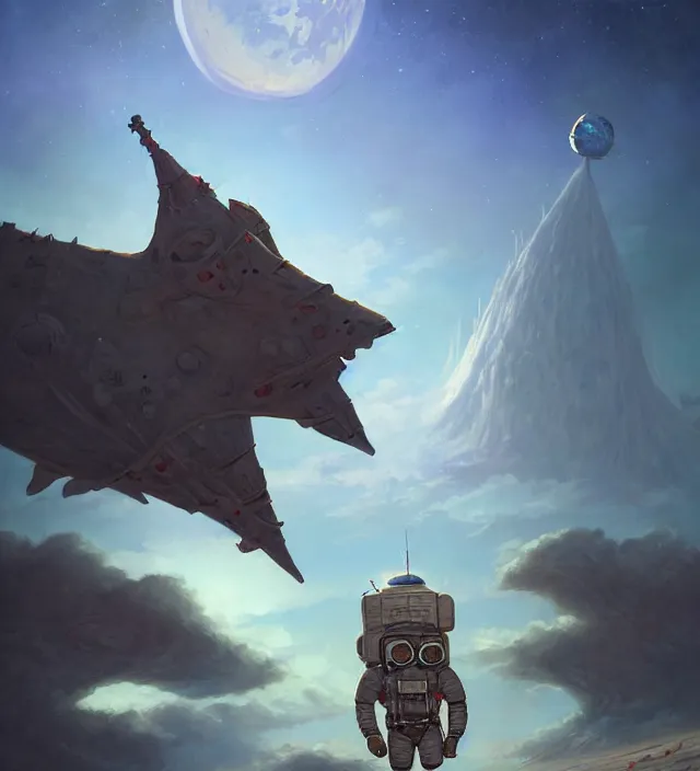 Prompt: astronaut walking out to corn spaceship, dnd, matte fantasy painting, deviantart artstation, by jason felix by steve argyle by tyler jacobson by peter mohrbacher, cinema