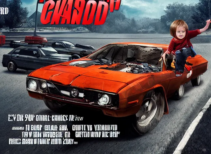 Image similar to hunted car chasing a child, movie poster