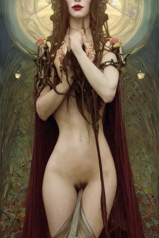 Image similar to masterpiece painting of beautiful vampire girl by donato giancola, darius zawadzki and tom bagshaw, face by artgerm and edmund leighton, alphonse mucha, background by james jean and h. r. giger, 8 k, biomechanical horror, majestic, volumetric lighting, porcelain skin, french nouveau, trending on pixiv